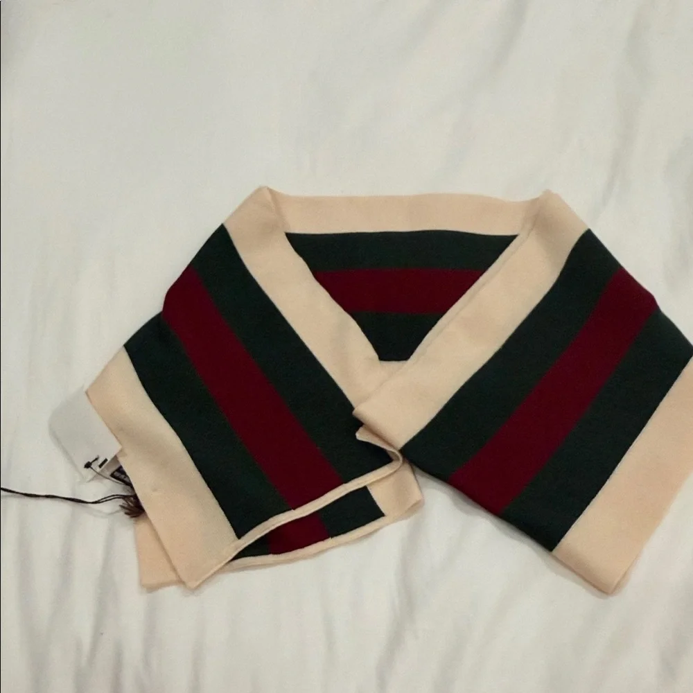 Gucci Cream Scarf with Green & Red Web Stripes